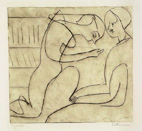 Ernst Ludwig Kirchner Lovers in the bibliothek - etching